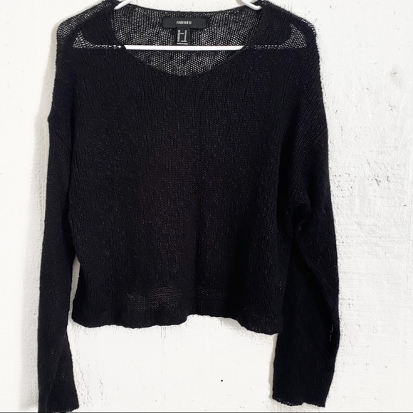 Forever 21 Sweaters - F21 Black Knit Scoop Neck SeeThrough Sweater Black